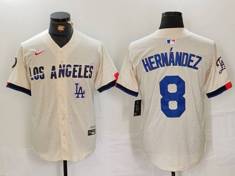 Men Los Angeles Dodgers #8 Hernandez Cream Fashion Nike Game MLB Jersey style 34